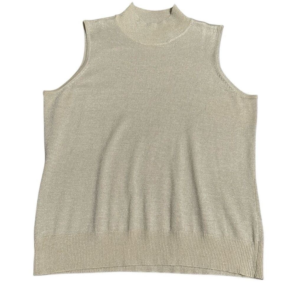 Vintage Y2K Liz Claiborne Villager Metallic Mock Sweater Vest Gold Knit L